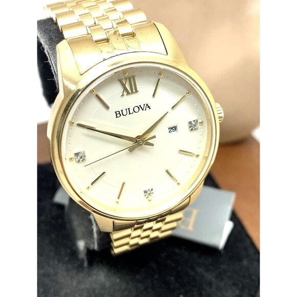 Bulova Women's Watch 97P155 Gold Stainless Steel Diamond Cream Dial Quartz 32mm - Picture 1 of 14